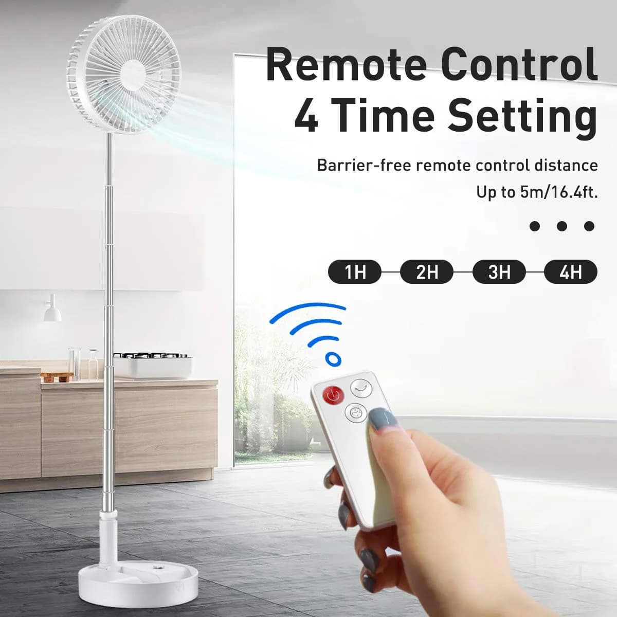 AICase Folding Portable Telescopic Floor/USB Desk Fan with 7200mAh Battery | 4 Speeds, 39.3" Height, 40dB Quiet Operation - view 3