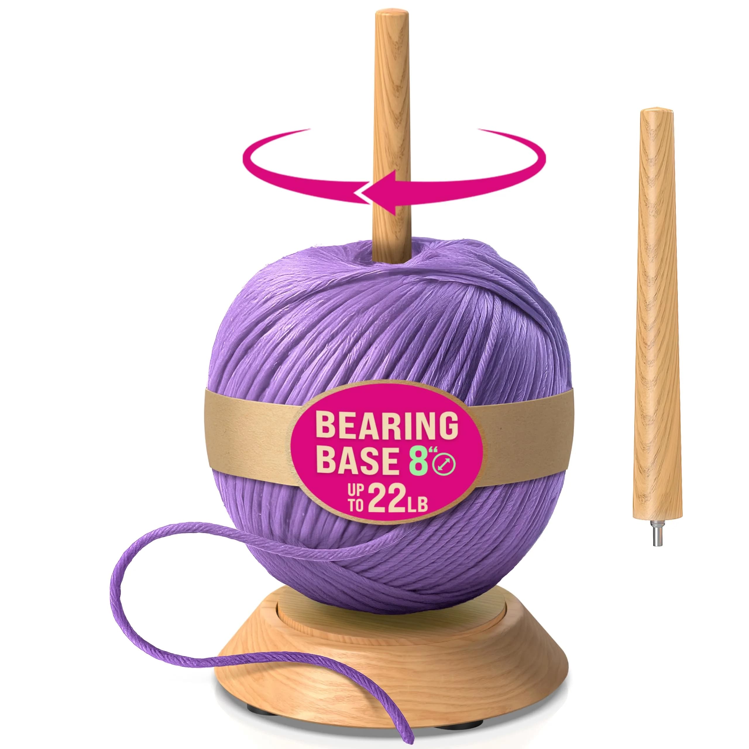 BarvA Yarn Holder Set 22 Lb Capacity with Extra Spindle | Smooth Bearing Spinner & Anti Slip Pads for Stability | European Wood Crochet Accessories & Fiber Crafts Pro Tools (Natural, X-Large) - main product image
