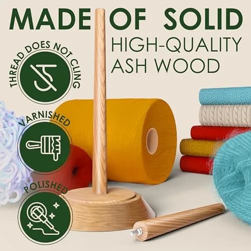BarvA Yarn Holder Set 22 Lb Capacity with Extra Spindle | Smooth Bearing Spinner & Anti Slip Pads for Stability | European Wood Crochet Accessories & Fiber Crafts Pro Tools (Natural, X-Large) thumbnail 5