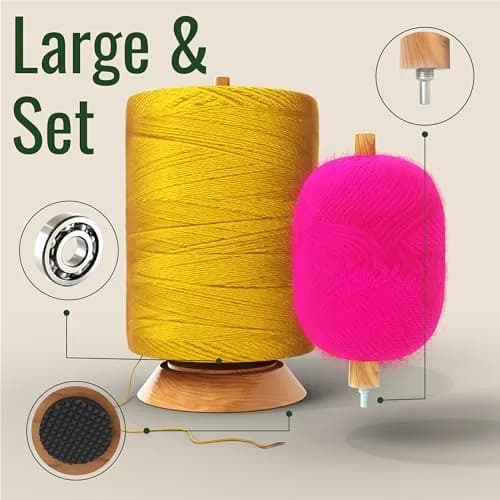 BarvA Yarn Holder Set 22 Lb Capacity with Extra Spindle | Smooth Bearing Spinner & Anti Slip Pads for Stability | European Wood Crochet Accessories & Fiber Crafts Pro Tools (Natural, X-Large) thumbnail 6