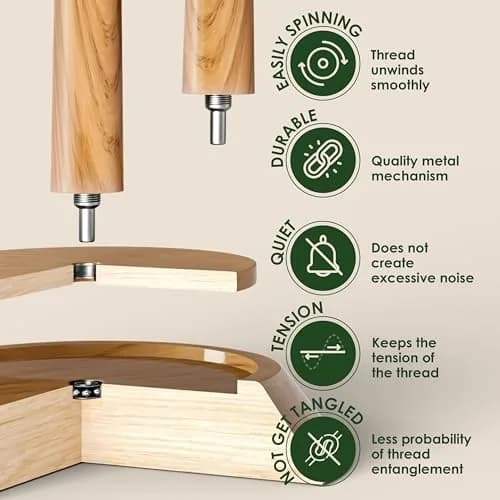 BarvA Yarn Holder Set 22 Lb Capacity with Extra Spindle | Smooth Bearing Spinner & Anti Slip Pads for Stability | European Wood Crochet Accessories & Fiber Crafts Pro Tools (Natural, X-Large) thumbnail 3