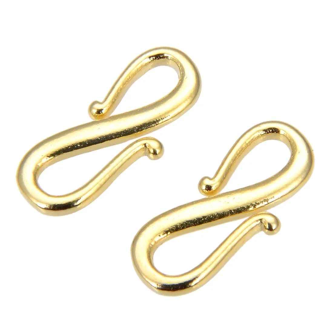 Adabele 18k Yellow Gold Plated Sterling Silver S Hooks Clasp 15mm (5-Pack) | Hypoallergenic Jewelry Findings