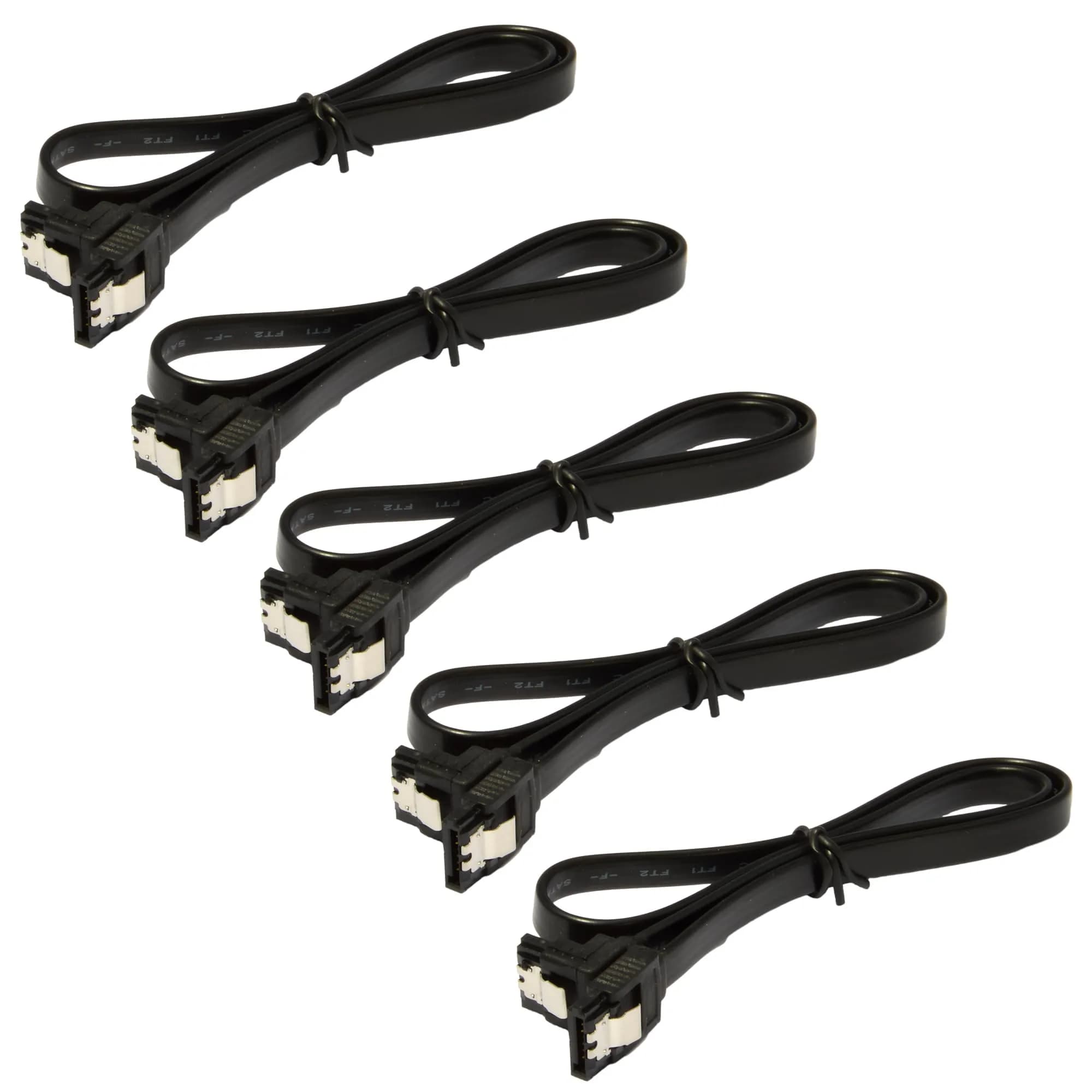 JacobsParts SATA Cable 5 Pack 18 Inch SATA III 6Gbps Right Angle Locking Latch Black