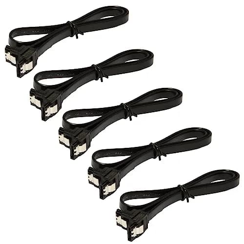 JacobsParts SATA Cable 5 Pack 18 Inch SATA III 6Gbps Right Angle Locking Latch Black thumbnail 1