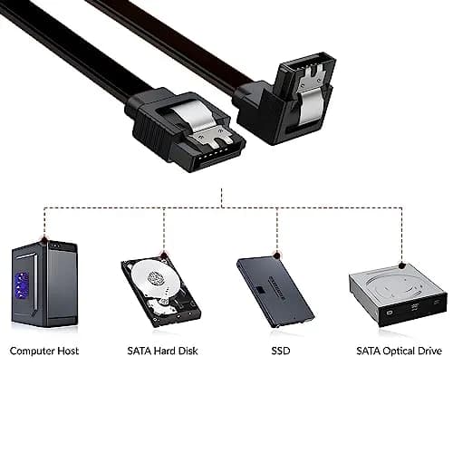 JacobsParts SATA Cable 5 Pack 18 Inch SATA III 6Gbps Right Angle Locking Latch Black thumbnail 4