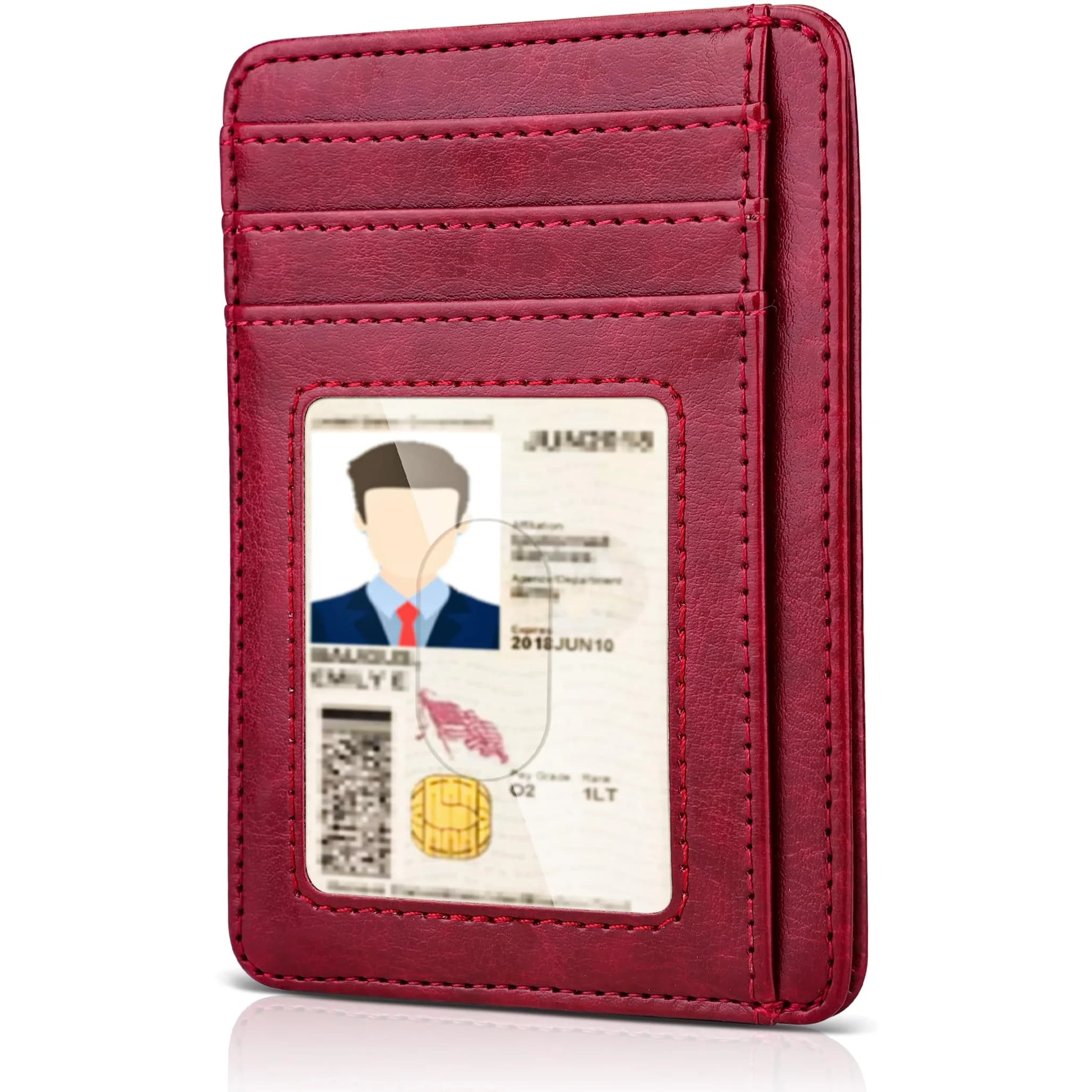 Teskyer Slim Minimalist Wallet for Men, RFID Credit Card Holder, Rose Gold, 12cm (4.60") x 8.9cm (3.15") x 0.4cm (0.15") — Wine Red