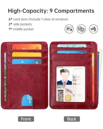 Teskyer Slim Minimalist Wallet for Men, RFID Credit Card Holder, Wine Red | Ultra Slim Front Pocket Design, 8 Card Slots, RFID Protection thumbnail 5