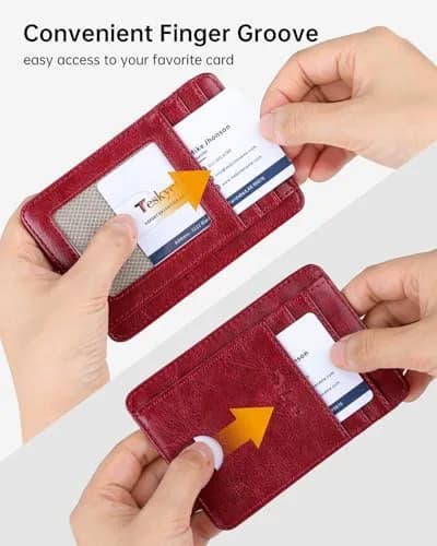 Teskyer Slim Minimalist Wallet for Men, RFID Credit Card Holder, Wine Red | Ultra Slim Front Pocket Design, 8 Card Slots, RFID Protection thumbnail 6