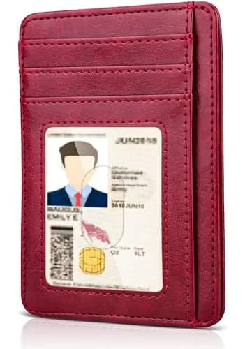 Teskyer Slim Minimalist Wallet for Men, RFID Credit Card Holder, Wine Red | Ultra Slim Front Pocket Design, 8 Card Slots, RFID Protection thumbnail 1