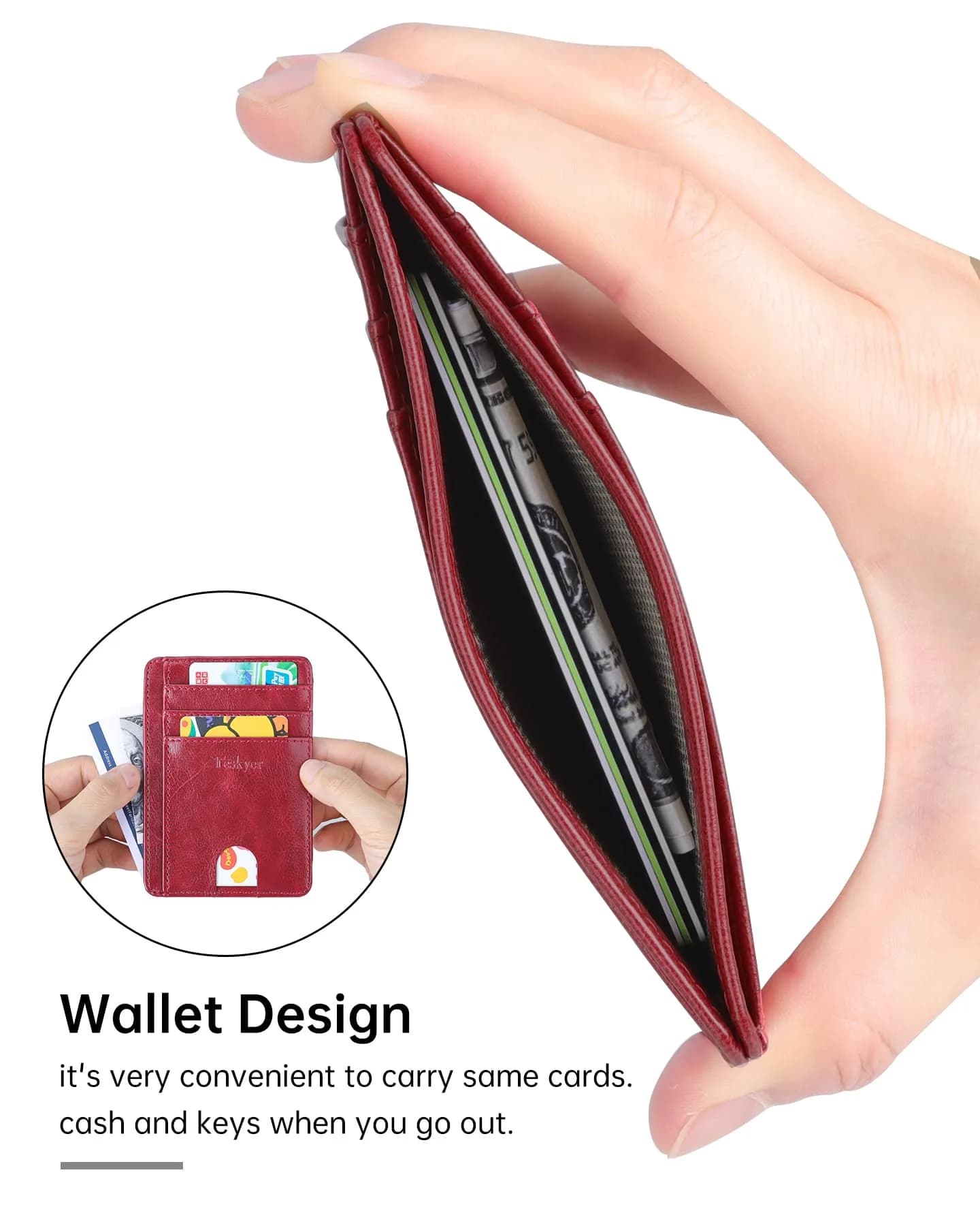 Teskyer Slim Minimalist Wallet for Men, RFID Credit Card Holder, Wine Red | Ultra Slim Front Pocket Design, 8 Card Slots, RFID Protection - view 8