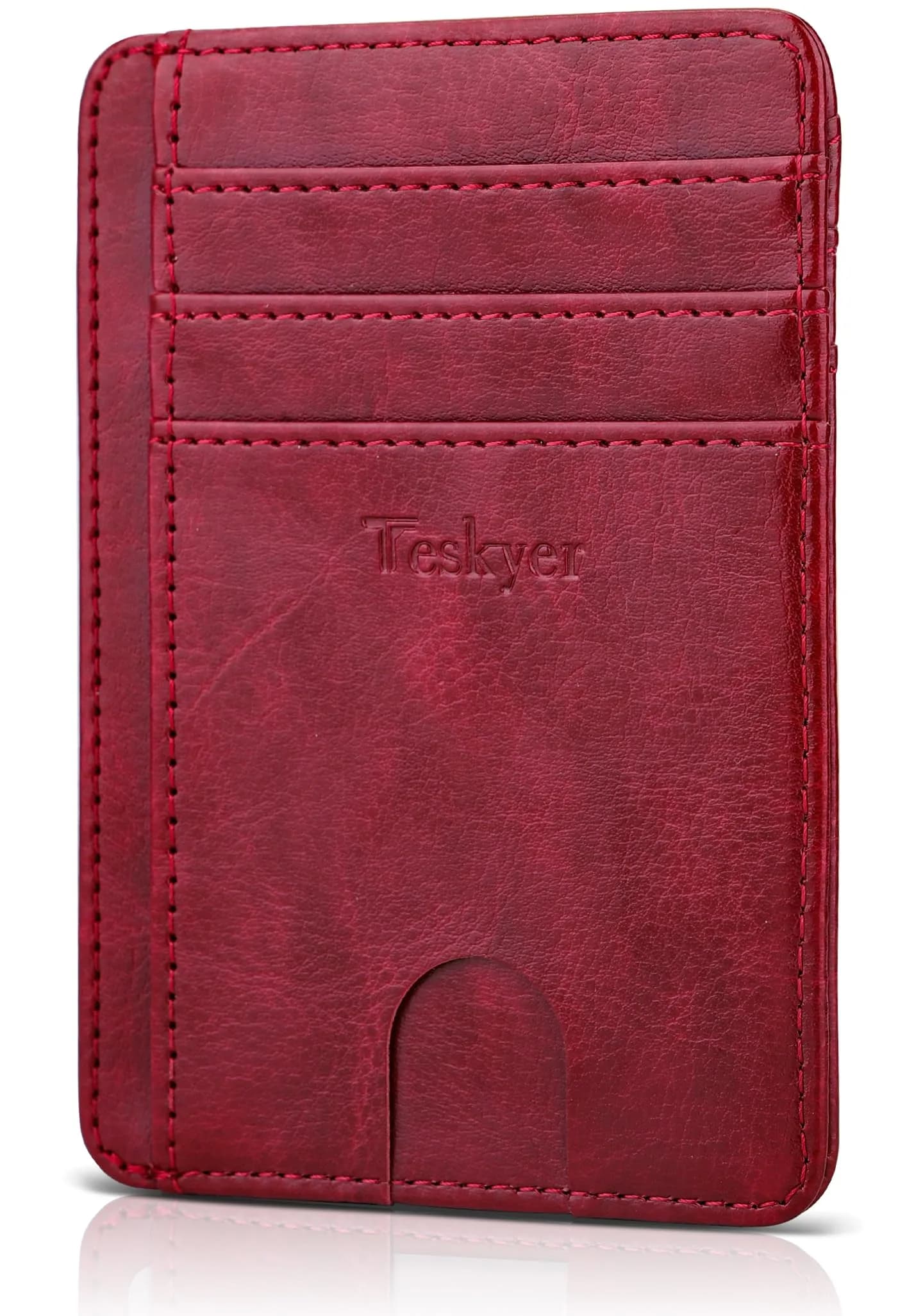 Teskyer Slim Minimalist Wallet for Men, RFID Credit Card Holder, Wine Red | Ultra Slim Front Pocket Design, 8 Card Slots, RFID Protection - view 2