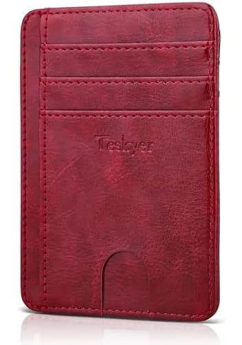 Teskyer Slim Minimalist Wallet for Men, RFID Credit Card Holder, Wine Red | Ultra Slim Front Pocket Design, 8 Card Slots, RFID Protection thumbnail 2