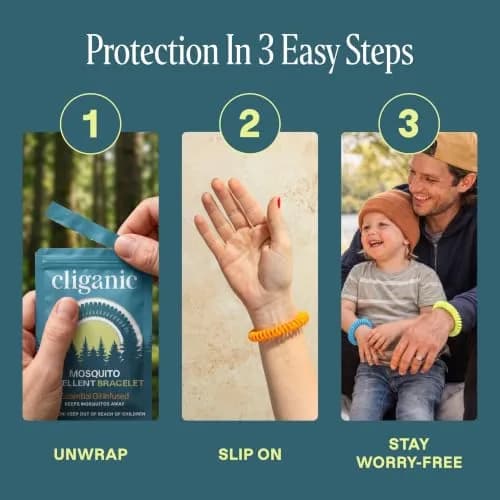 Cliganic Natural Mosquito Repellent Bracelets 20 Pack | DEET-Free, Plant-Based Essential Oils, Individually Wrapped thumbnail 7