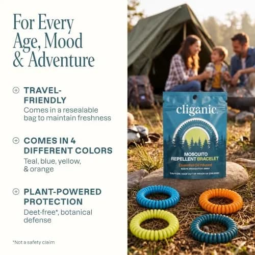 Cliganic Natural Mosquito Repellent Bracelets 20 Pack | DEET-Free, Plant-Based Essential Oils, Individually Wrapped thumbnail 2