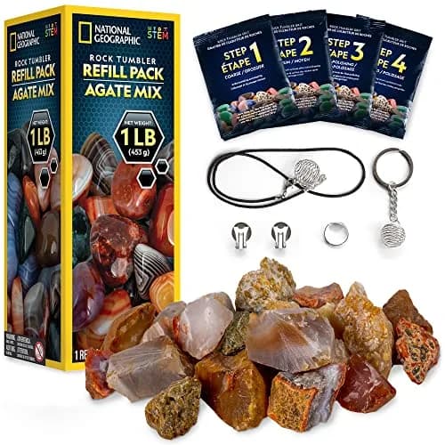 Blue Marble National Geographic Rock Tumbler Refill Kit with 1 Lb. Rough Agate | Agate Mix, All Seasons, 8oz thumbnail 1