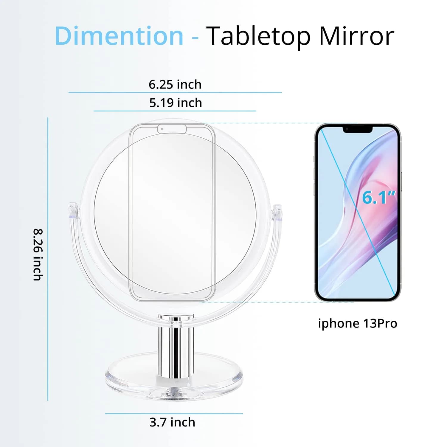 Fabuday Magnifying Makeup Mirror 10x Magnification | 16.3 cm (6.4 in) Double-Sided Tabletop Vanity Mirror - view 6