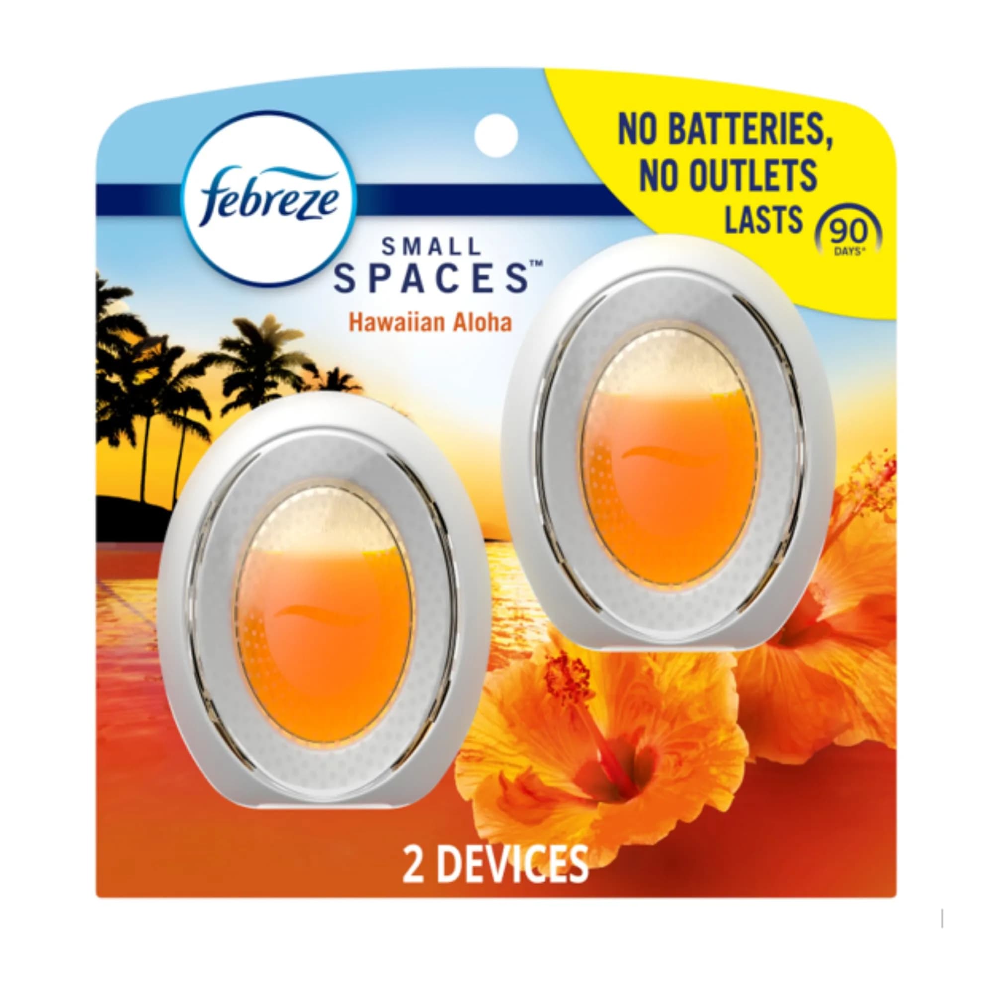 Febreze Small Spaces Air Freshener Hawaiian Aloha Scent, 2 Count | Odor Fighting Plug In Alternative for Bathrooms, Closets, and Small Rooms - main product image