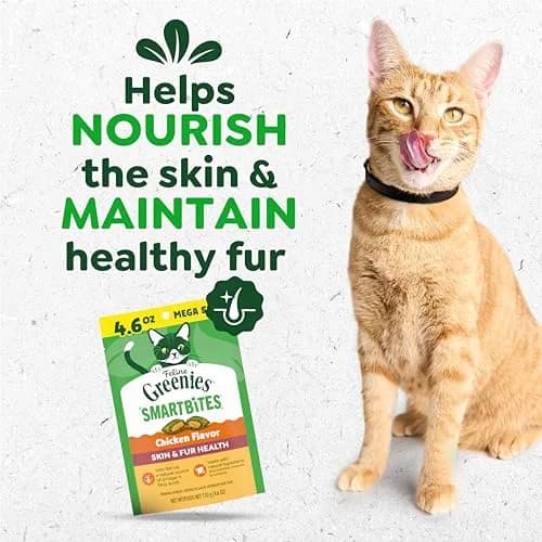 Greenies Feline Smartbites Skin & Fur Health Cat Treats, Chicken, 4.6 oz (130 g) | Vet-Designed with Omega-3s for Healthy Skin thumbnail 2