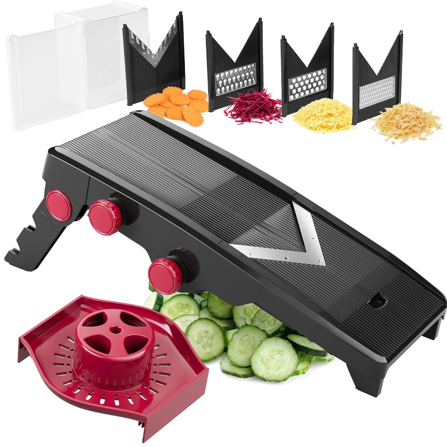 Mueller Austria V-Pro 5-Blade Mandoline Slicer with Stand, Adjustable Vegetable Chopper 42.4cm (16.7in) | Cuts Evenly Every Time — 4 Blades
