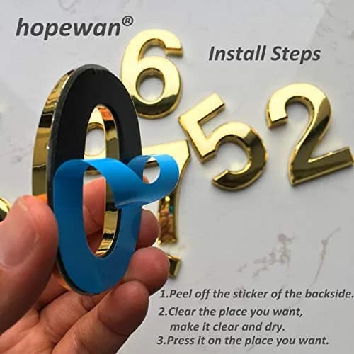 HopeWan Gold Signage Signage in India | Raised 3D Door Numbers 2-3/4IN High thumbnail 4