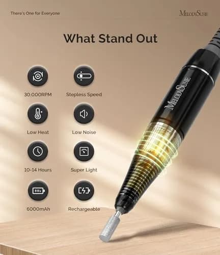 MelodySusie Nail Drill SC320H | Rechargeable, 30,000 RPM, Cordless, 10-14h Runtime, LED Display, Low Heat, Nail Polishing thumbnail 2