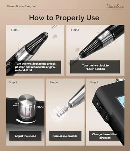 MelodySusie Nail Drill SC320H | Rechargeable, 30,000 RPM, Cordless, 10-14h Runtime, LED Display, Low Heat, Nail Polishing thumbnail 3