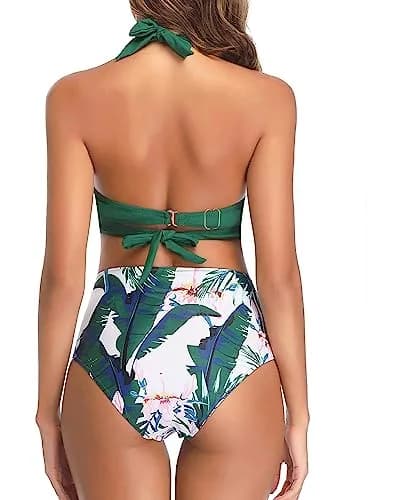 Tempt Me Women Two Piece Swimsuit High Waisted Bikini Green S | Retro Full Coverage Style thumbnail 5