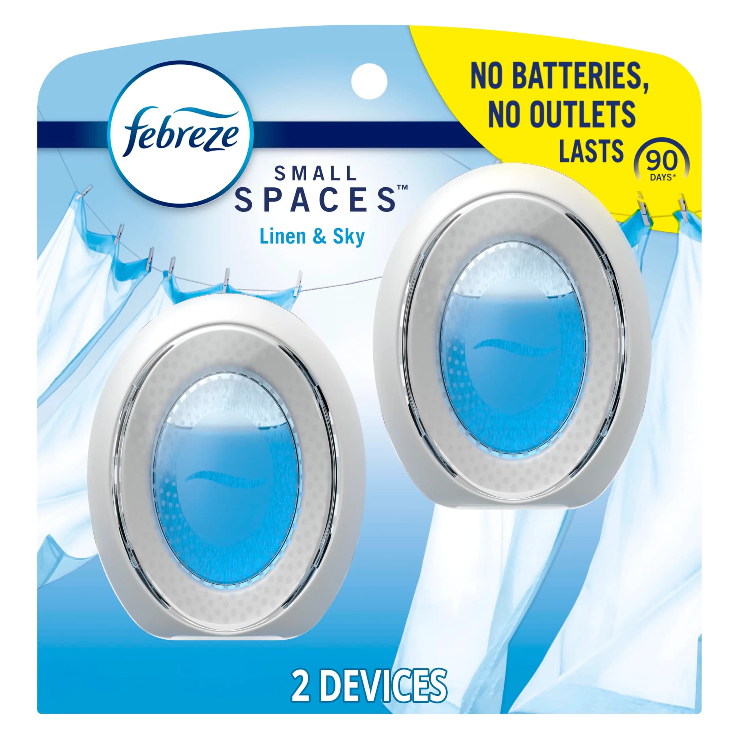 Febreze Small Spaces Air Freshener Linen & Sky Scent 2 Count | Odor Fighting Plug In Alternative for Bathrooms & Closets - main product image