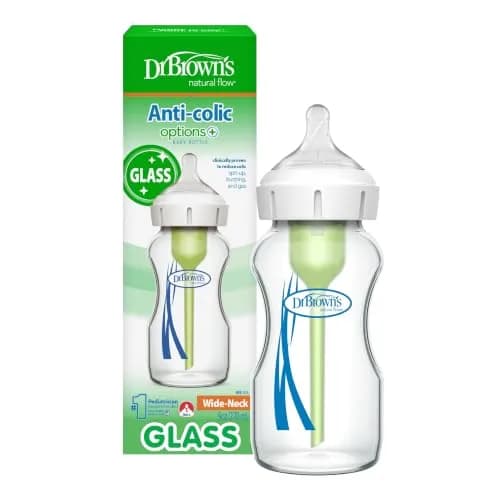 Dr. Brown's Natural Flow Options+ Wide-Neck Glass Baby Bottle 270ml (9 oz) | Clinically Proven Anti-Colic thumbnail 1