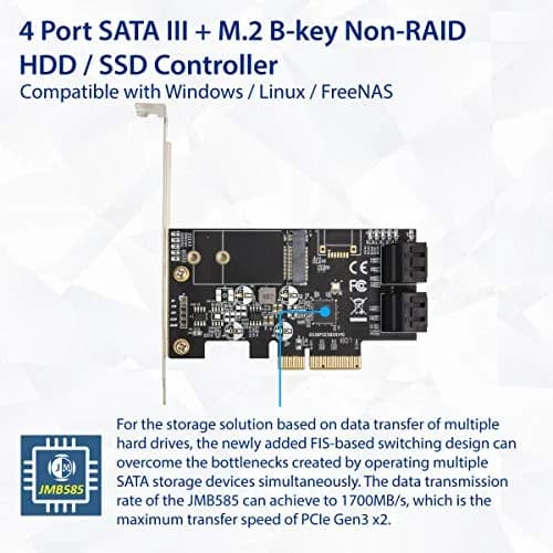 IO CREST SI-PEX40138 4-Port SATA III + M.2 B-Key PCIe x4 Controller Card | 1700MB/s Speed thumbnail 4