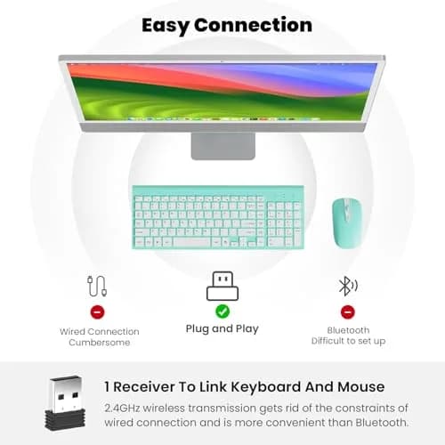 cimetech Wireless Keyboard and Mouse Combo - Blue White | Plug and Play 2.4GHz Wireless thumbnail 8