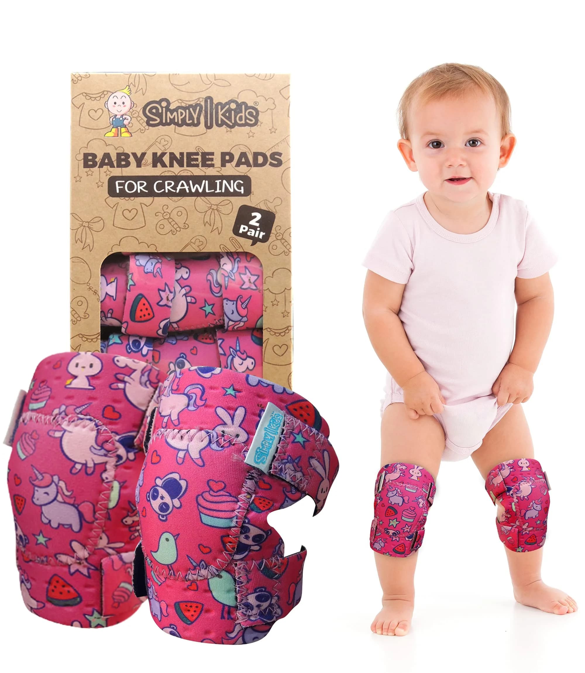 Simply Kids Baby Knee Pads for Crawling (2 Pairs, Shark) | CPSIA Certified Infant Knee Protector — Unicorn