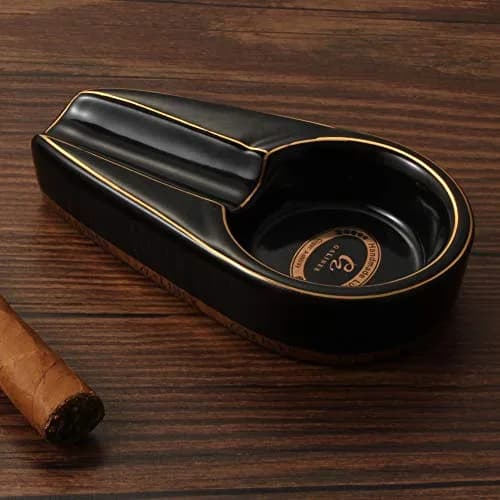 G galiner Ceramic Cigar Ashtray with Golden Line | Travel Portable Outdoor Ashtray thumbnail 4