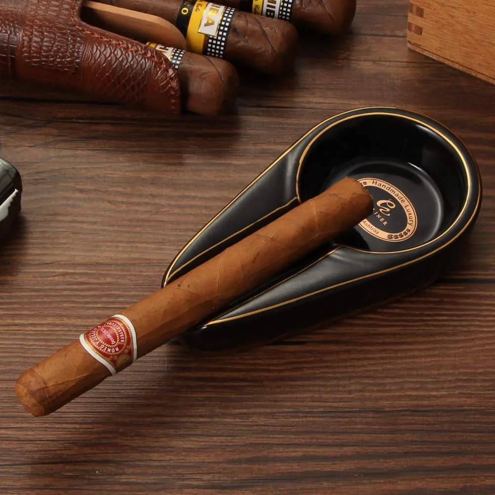 G galiner Ceramic Cigar Ashtray with Golden Line | Travel Portable Outdoor Ashtray - view 2