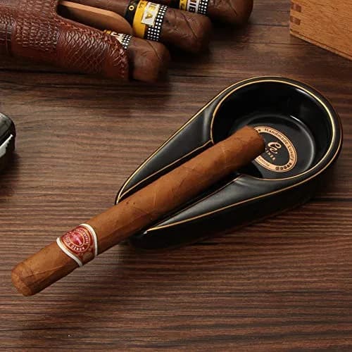 G galiner Ceramic Cigar Ashtray with Golden Line | Travel Portable Outdoor Ashtray thumbnail 2