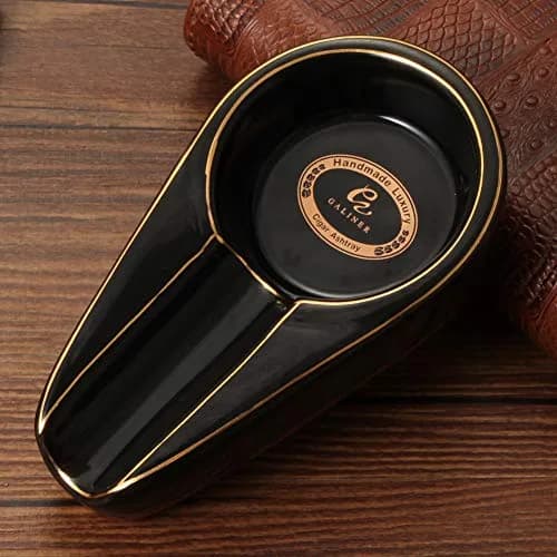 G galiner Ceramic Cigar Ashtray with Golden Line | Travel Portable Outdoor Ashtray thumbnail 3