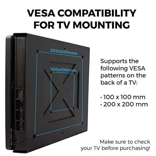 HumanCentric PS4 Slim Wall Mount with Controller Bundle & VESA Mount - Black | Steel Construction, Minimalist Design thumbnail 4