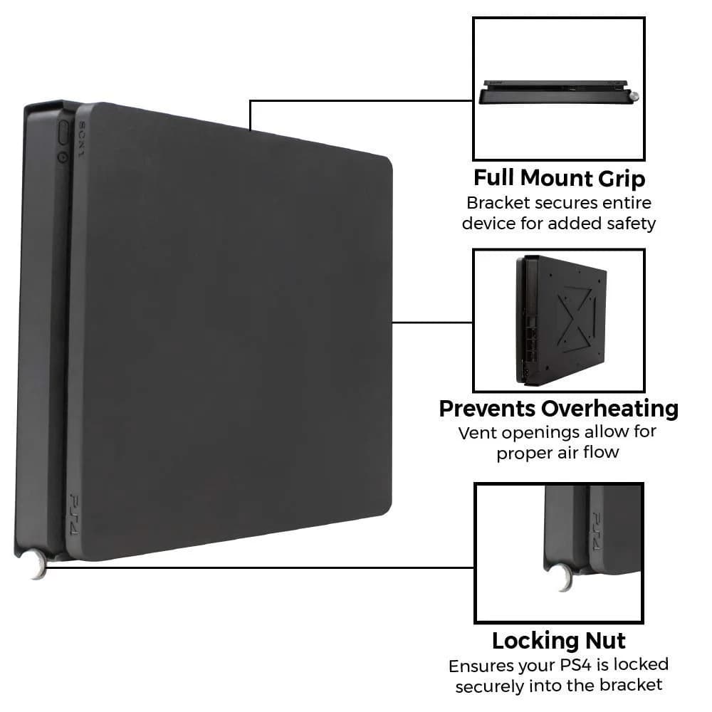 HumanCentric PS4 Slim Wall Mount with Controller Bundle & VESA Mount - Black | Steel Construction, Minimalist Design - view 3