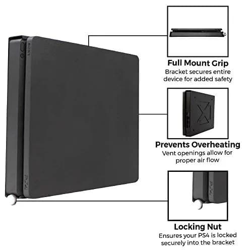 HumanCentric PS4 Slim Wall Mount with Controller Bundle & VESA Mount - Black | Steel Construction, Minimalist Design thumbnail 3