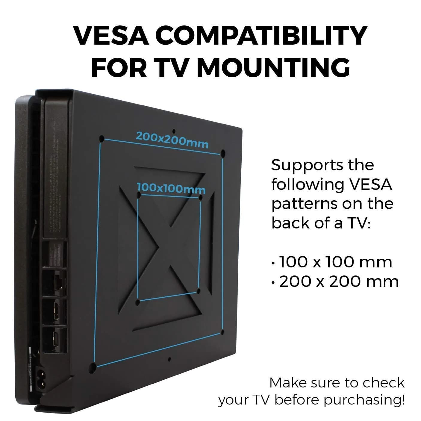 HumanCentric PS4 Slim Wall Mount with Controller Bundle & VESA Mount - Black | Steel Construction, Minimalist Design - view 4