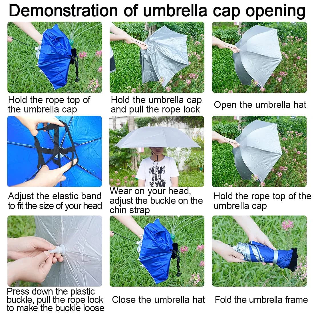 NEW-Vi Fishing Umbrella Hat Silver/Blue (Single Layer) 95cm (37.4") | Hands-Free Sun & Rain Protection - view 3