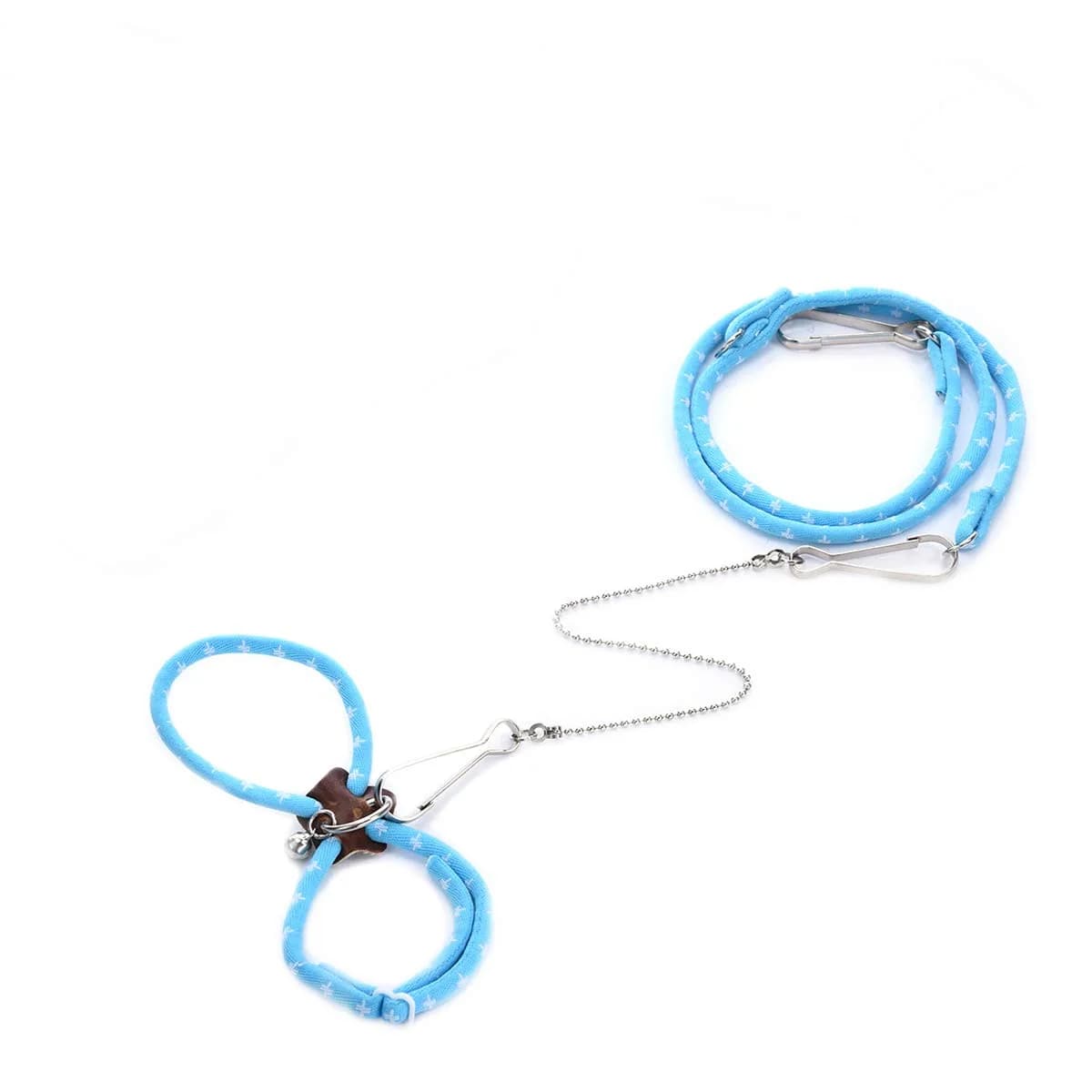 Wontee Adjustable Leash Harness with Bell for Small Animals | Soft Nylon & Metal, Blue, 6-15cm Neck, 8-18cm Chest, 83cm Length - main product image
