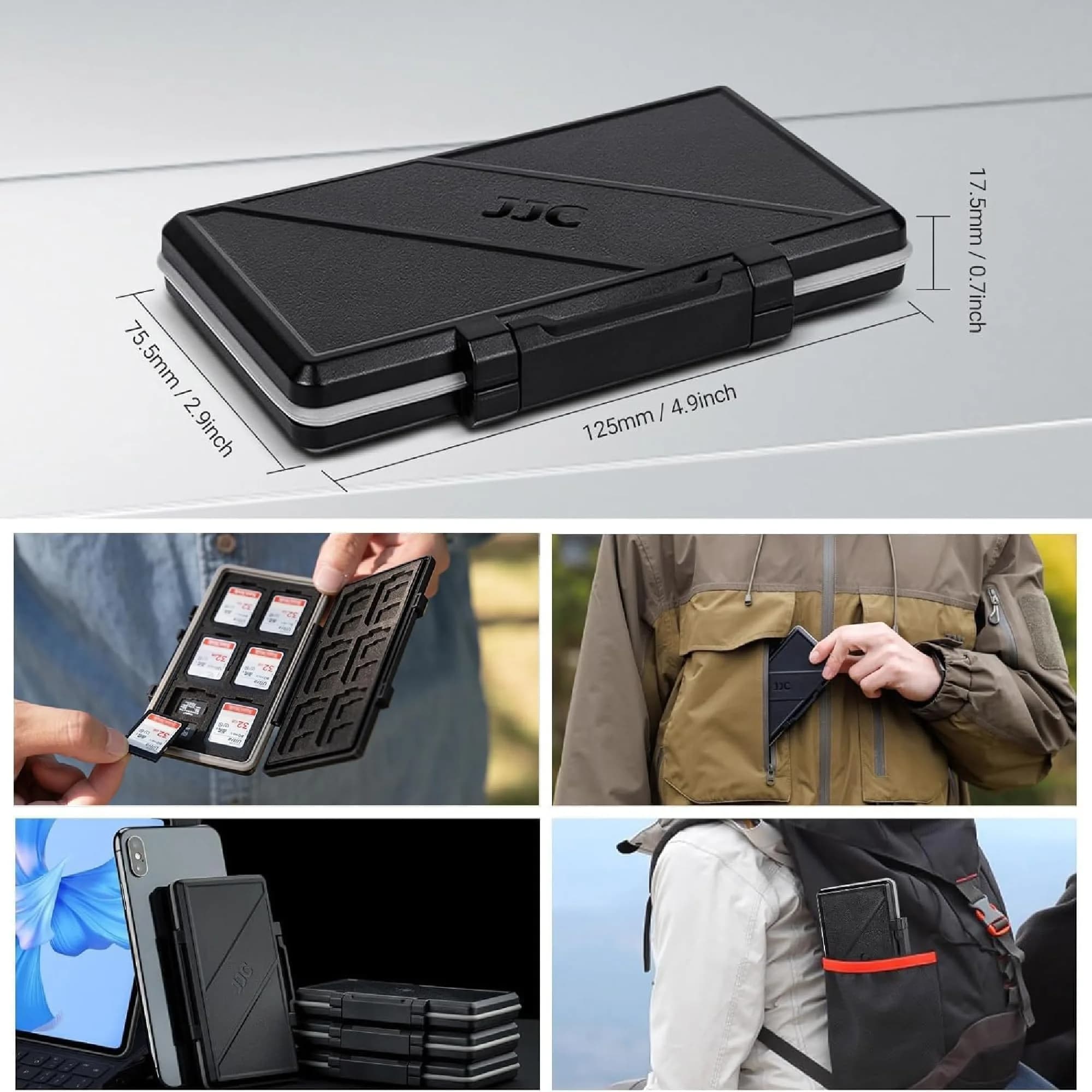 JJC 36-Slot Memory Card Case for 24 Micro SD & 12 SD Cards | Water-Resistant & Anti-Shock - view 6