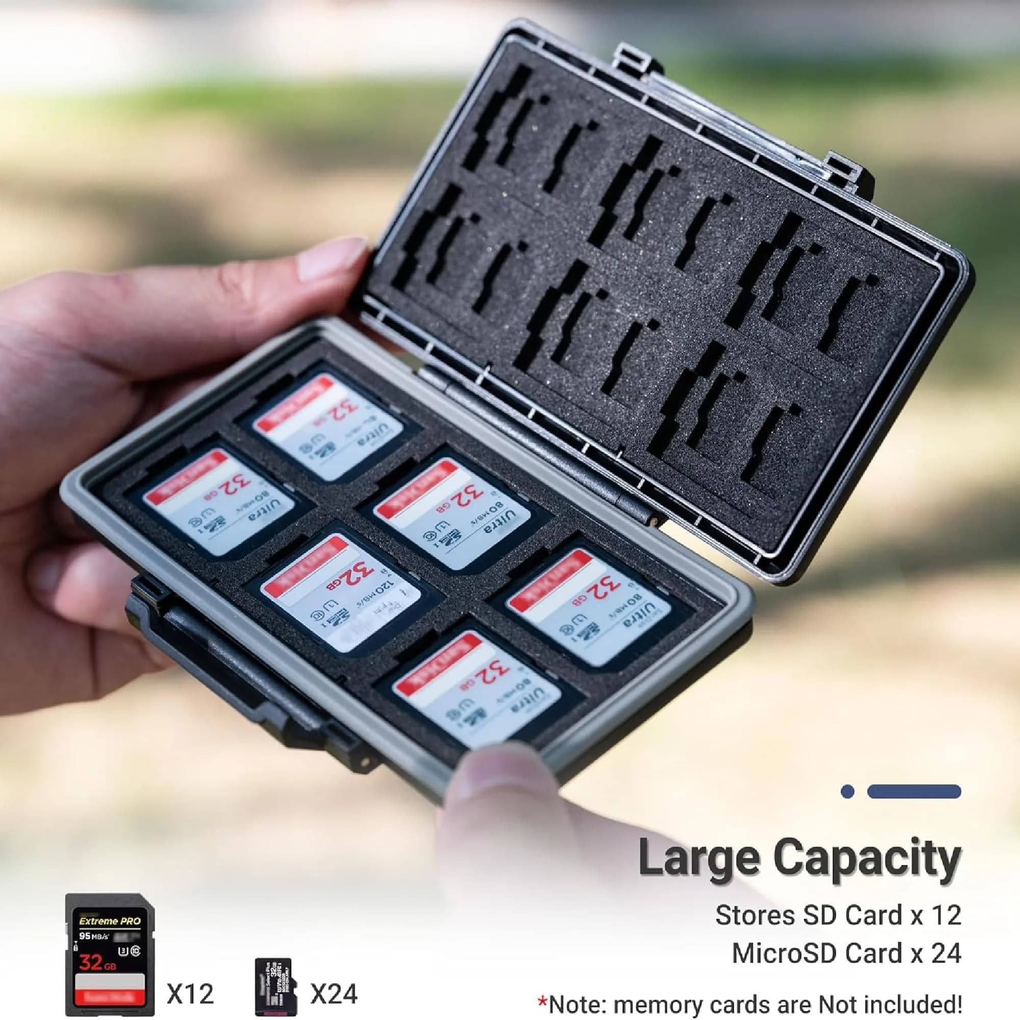 JJC 36-Slot Memory Card Case for 24 Micro SD & 12 SD Cards | Water-Resistant & Anti-Shock - view 2