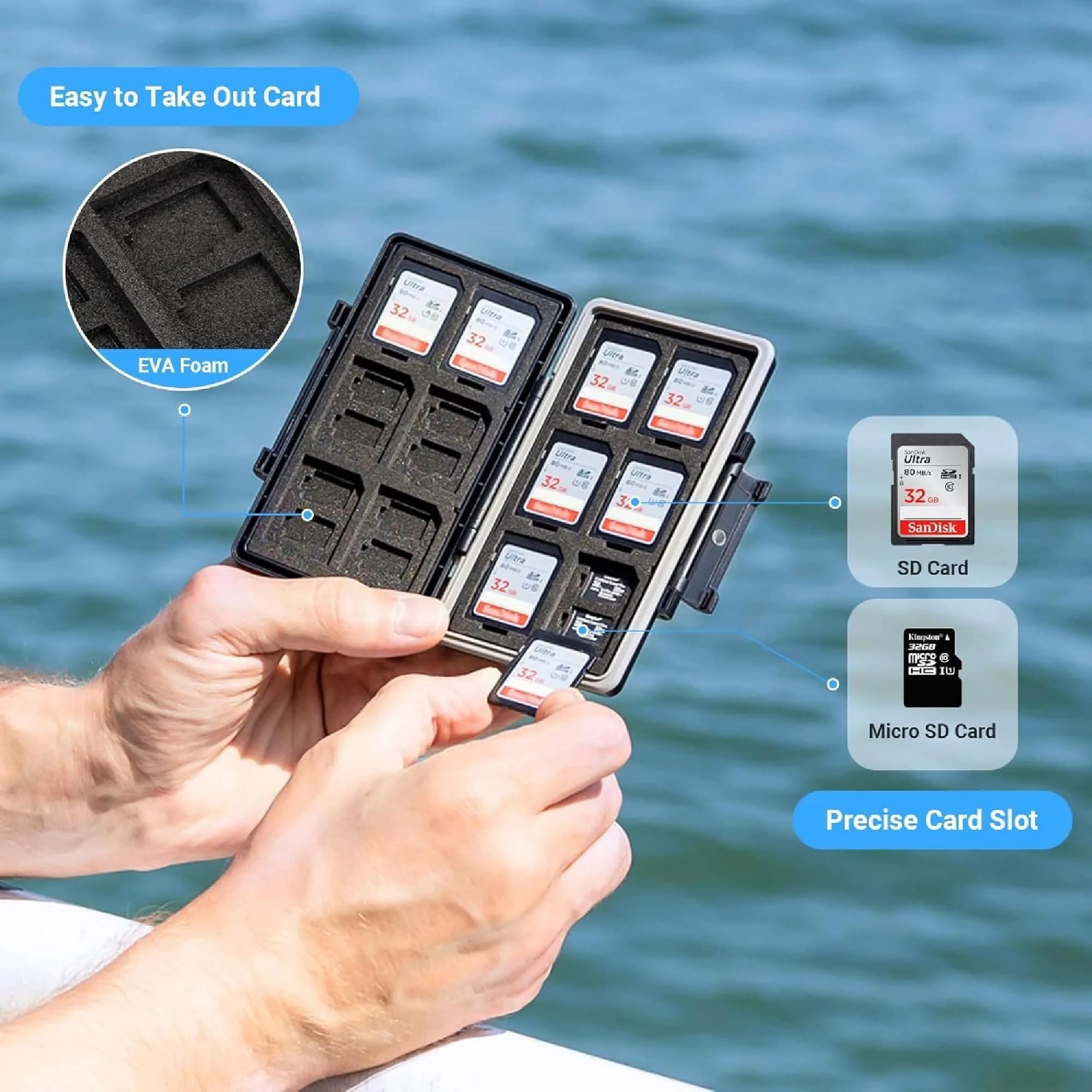 JJC 36-Slot Memory Card Case for 24 Micro SD & 12 SD Cards | Water-Resistant & Anti-Shock - view 3