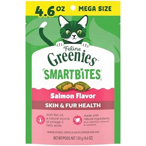 Greenies Feline Smartbites Skin & Fur Treats Salmon 4.6 oz | Omega-3 Support for Healthy Skin & Fur thumbnail 1