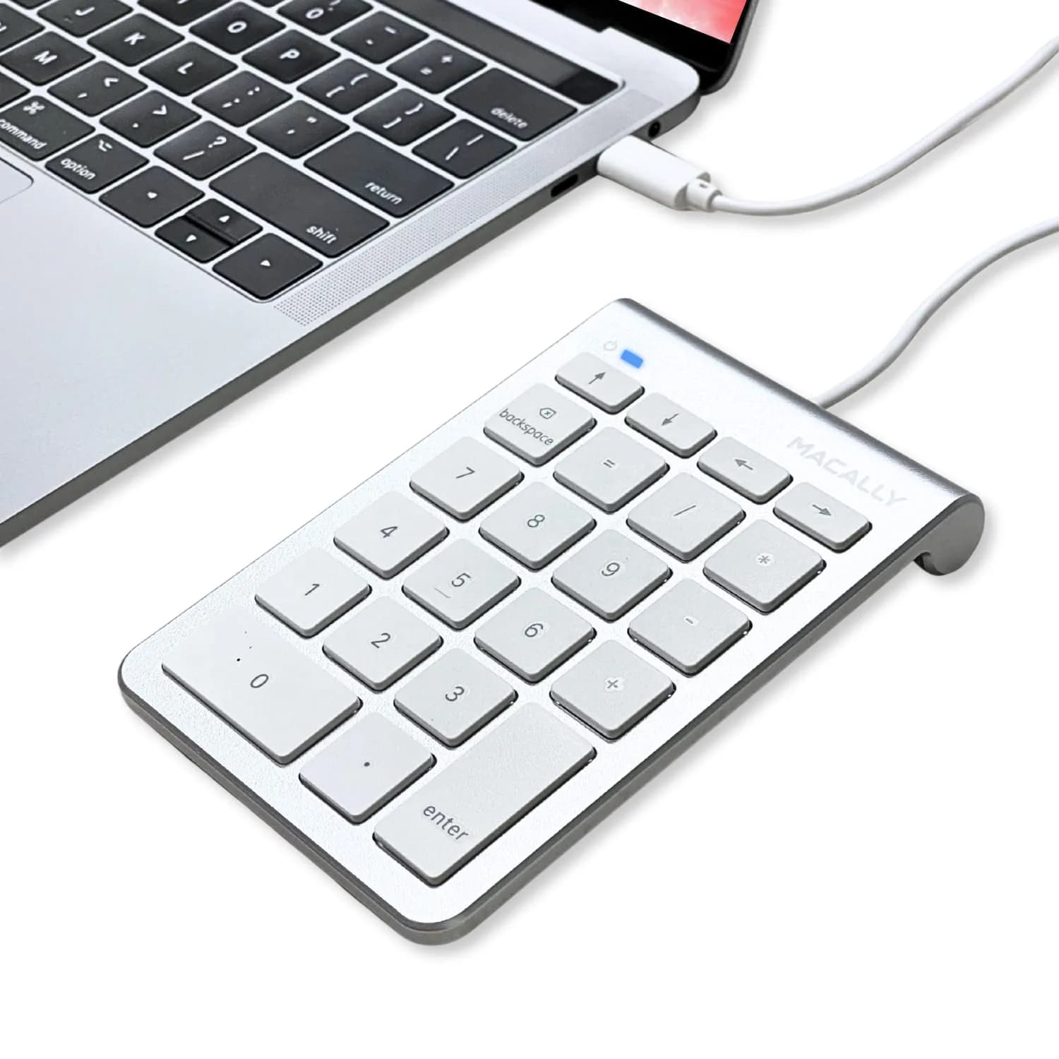 Macally USB C Wired Number Pad for Mac - 22 Keys, Type C Numeric Keypad, 18.3 cm (7.2 in) Length | Plug & Play for Laptop, MacBook Pro/Air, iMac, PC - Silver — Silver