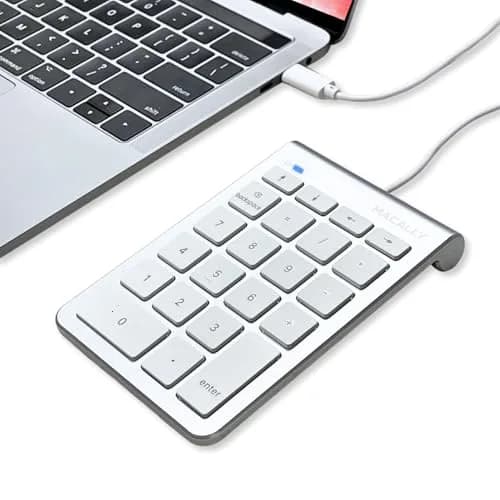 Macally USB C Wired Number Pad for Mac - 22 Keys, Type C Numeric Keypad, 18.3 cm (7.2 in) Length | Plug & Play for Laptop, MacBook Pro/Air, iMac, PC - Silver thumbnail 1