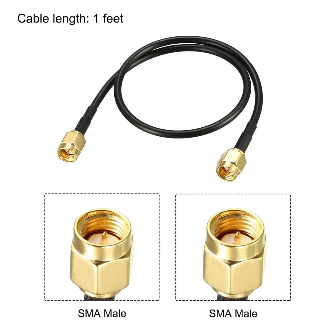 uxcell SMA Male to SMA Male Coaxial Cable 1 feet RG174 50 Ohm | 2pcs Pack for Routers & Antennas - view 2