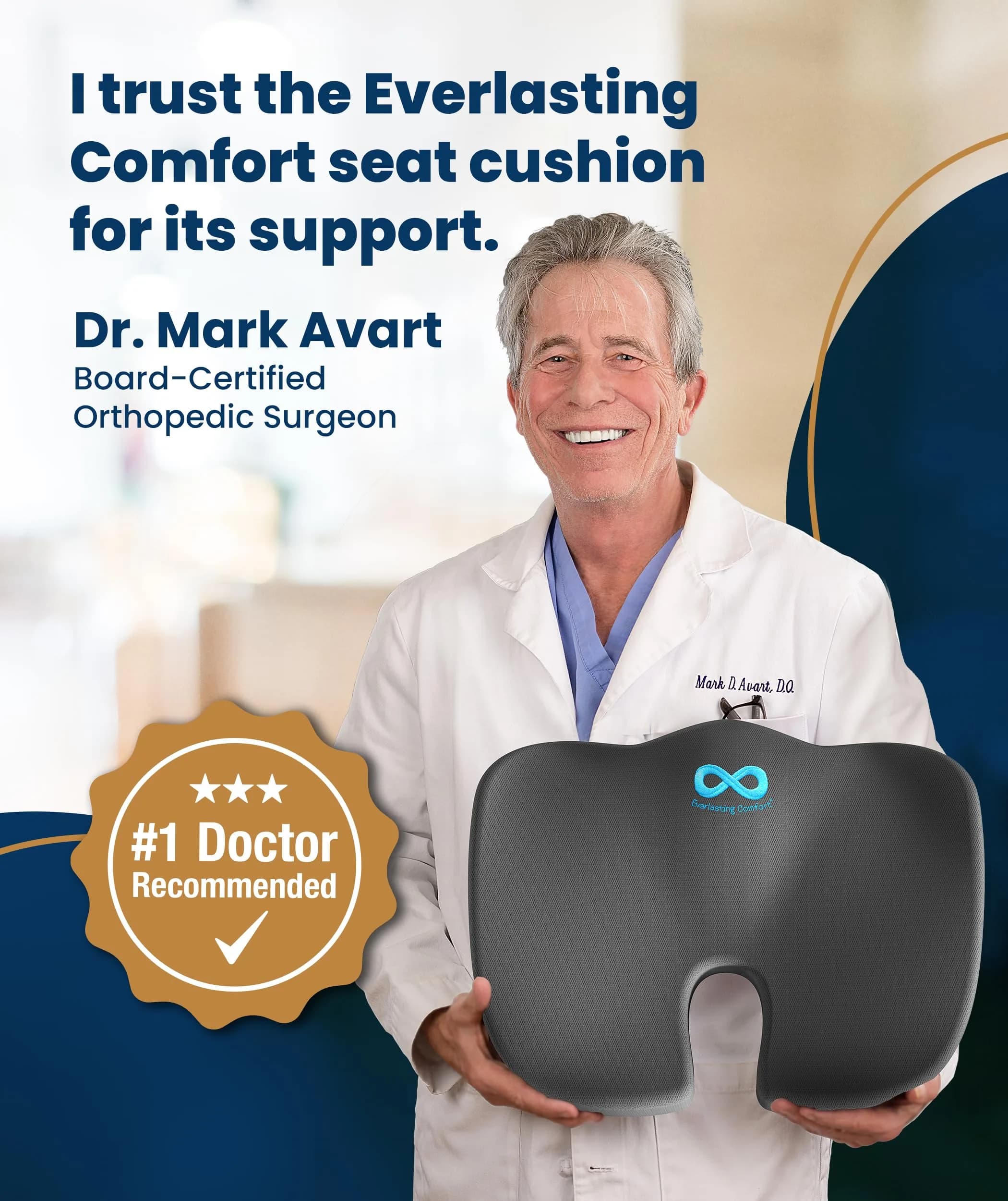 Everlasting Comfort Memory Foam Seat Cushion Large Gray | Doctor Recommended for Tailbone Pain Relief - view 7